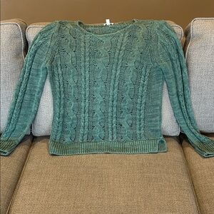 Garnet Hill Forest Green Cable Knit Sweater